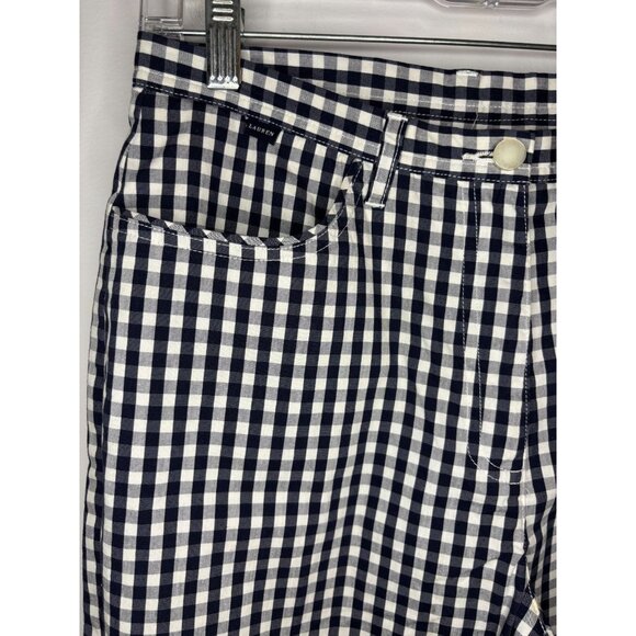 LAUREN RALPH LAUREN Cropped Pant Womens 8P Navy White Check Stretch - Picture 4 of 8